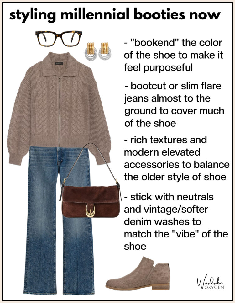 tips on how to style the millennial suede bootie now as a woman over 40