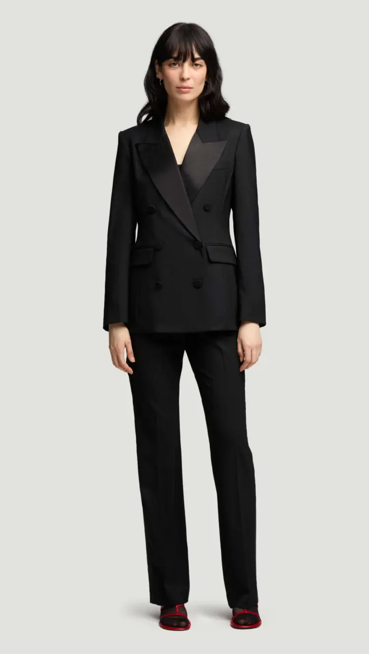 Why You Need a Cocktail Pantsuit (AKA a Lady Tux) 11 argent tuxedo blazer in seasonless wool