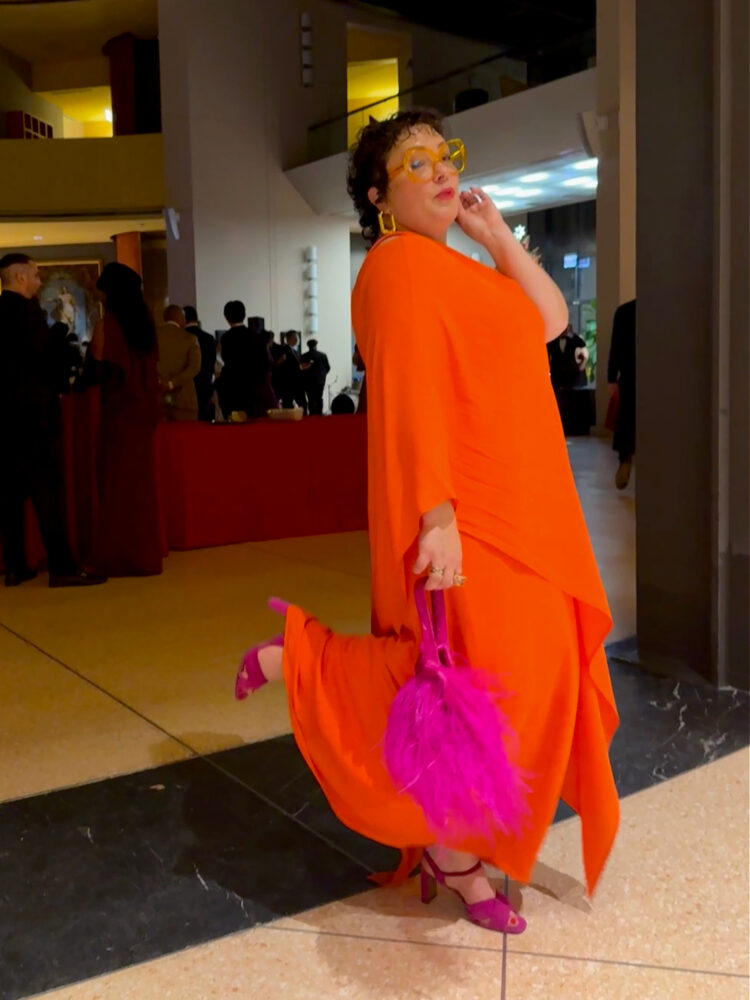 What I Wore to an Embassy Gala 10 over 50 plus size woman at the italian embassy gala in an orange gown