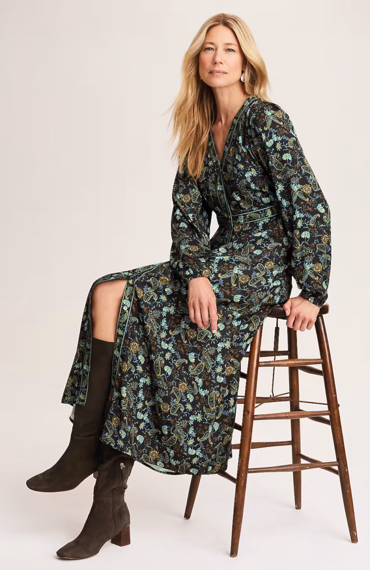 J.Jill Border-Printed Seamed-Waist Dress