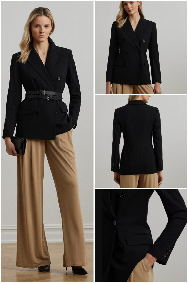 Lauren Ralph Lauren Lauren Ralph Lauren Double Breasted Wool Crepe Notch Lapel Long Sleeve Blazer at Ralph Lauren