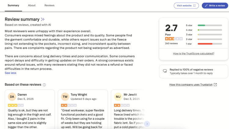 This is what I do before shopping online from a new-to-me company. 6 A screenshot from the TrustPilot website giving True Tailor a 2.7 poor rating