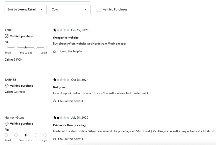 This is what I do before shopping online from a new-to-me company. 9 negative reviews of the Zestt travel scarf as seen on Nordstrom