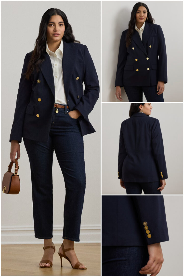Lauren Ralph Lauren plus size Lauren Ralph Lauren Double Breasted Wool Crepe Notch Lapel Long Sleeve Blazer at Ralph Lauren