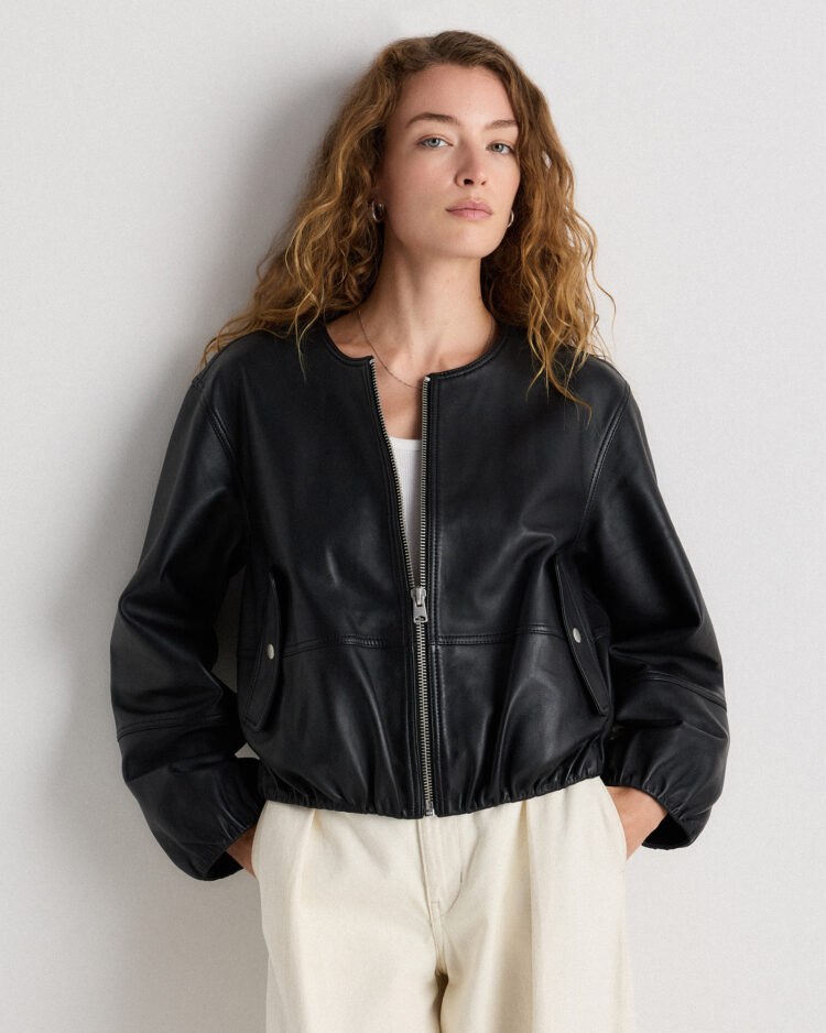 It's Layering Season... And These Top Layers are Tops 3 Quince 100% Leather Collarless Cropped Jacket in black