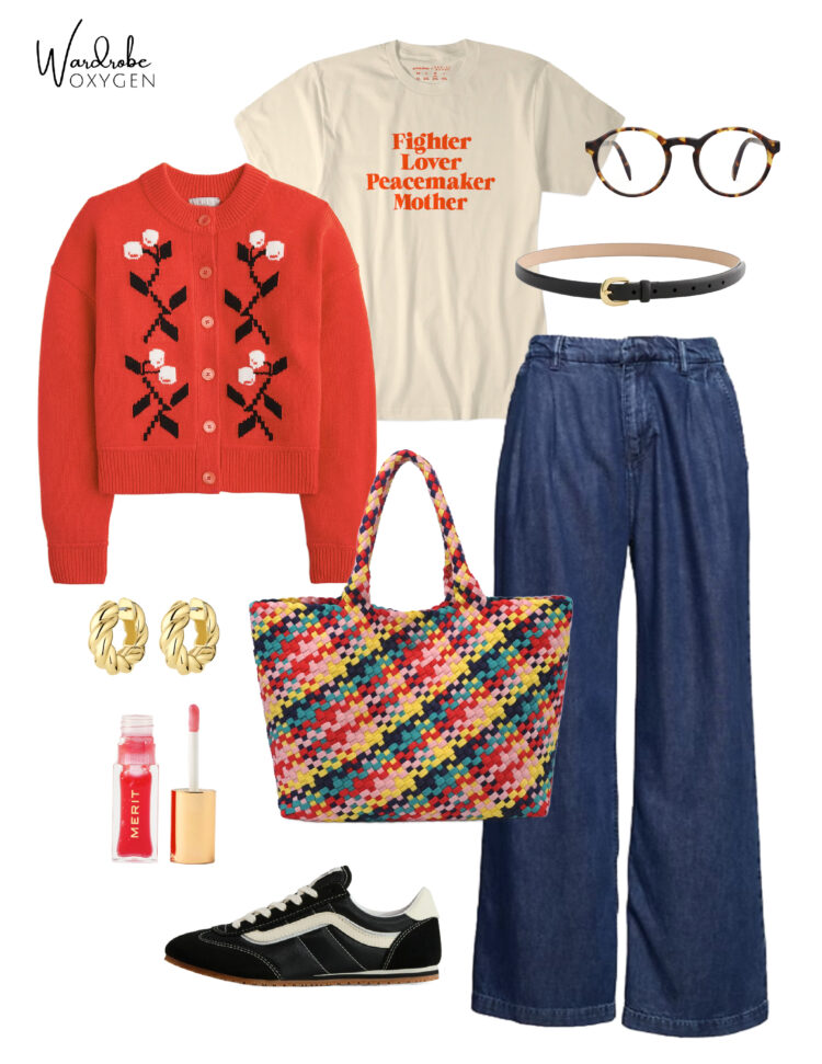 The Trouser Jeans Guide: Where to Shop + 5 Ways to Style Them in 2026 9 tips on how to style trouser jeans with a graphic tee featuring a j. crew cardigan and sole and selene woven tote