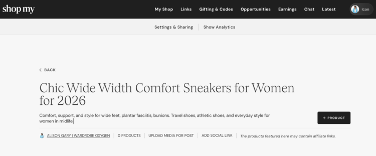 Is ShopMy Worth It? A Full-Time Blogger's Honest Take 7 Screenshot of creating a new collection for wide width comfort sneakers for women in the Wardrobe Oxygen ShopMy shop