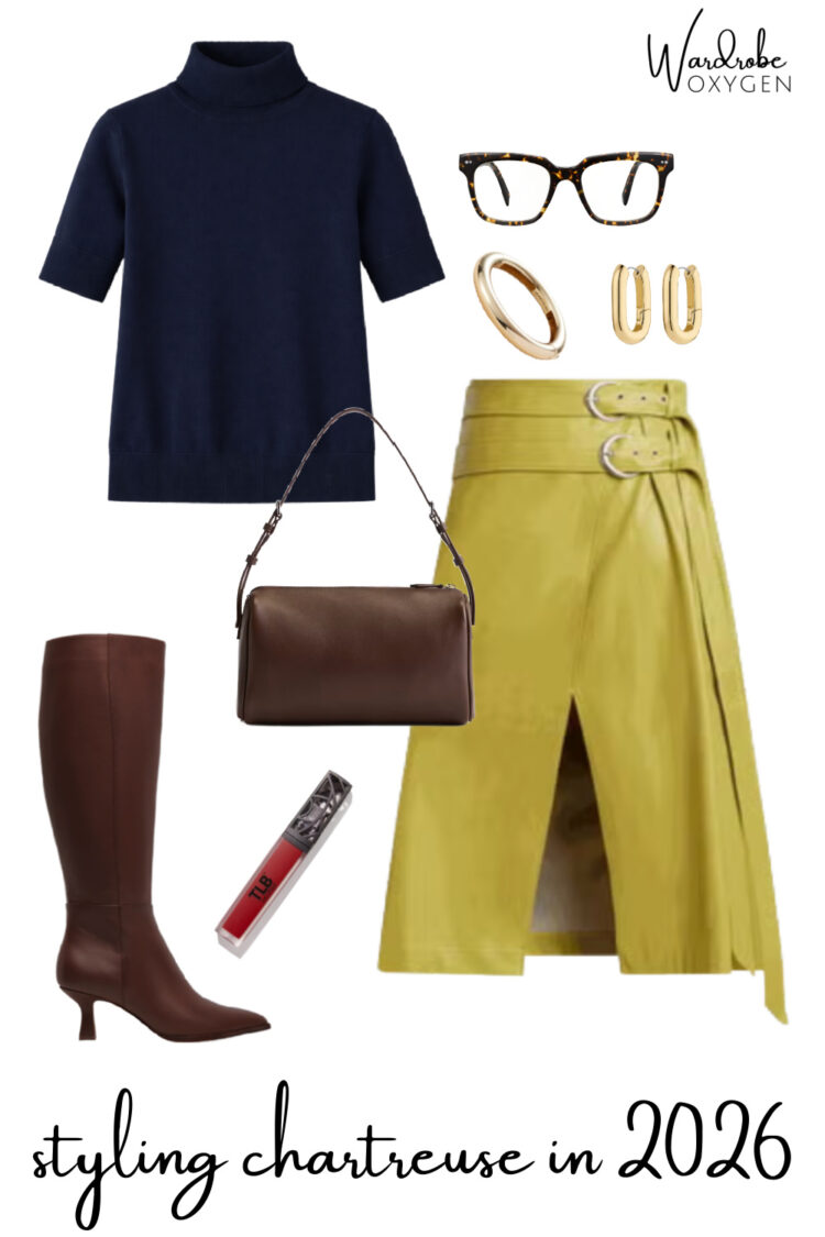 How to Style Chartreuse for 2026 3 how to style chartreuse as a plus size woman- pair with navy and brown leather to tone down the bright and have a modern effect