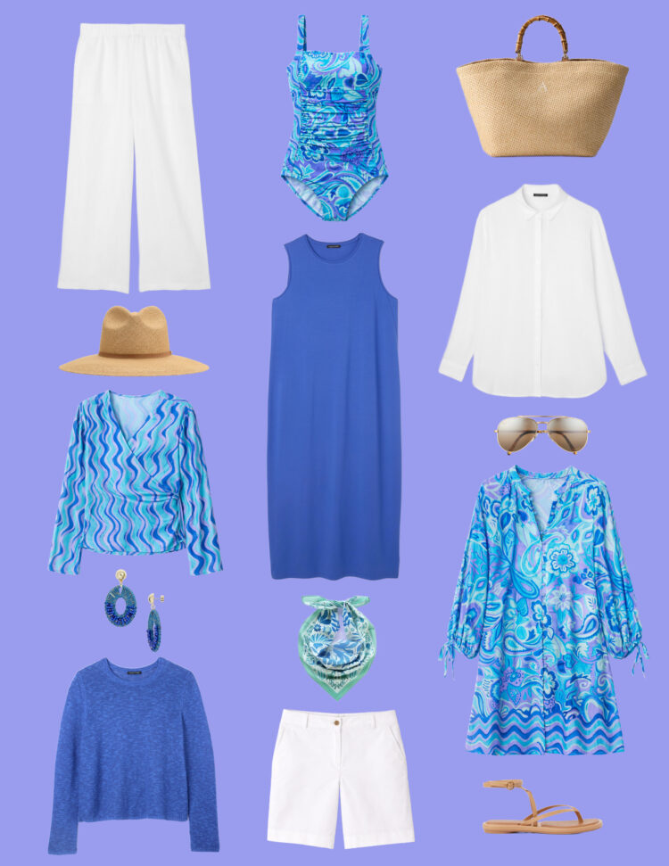 Weekend Reads for March 21st & 22nd 4 collage of an over 40 vacation outfit collection featuring the johnny was mulla collection and eileen fisher linen separates